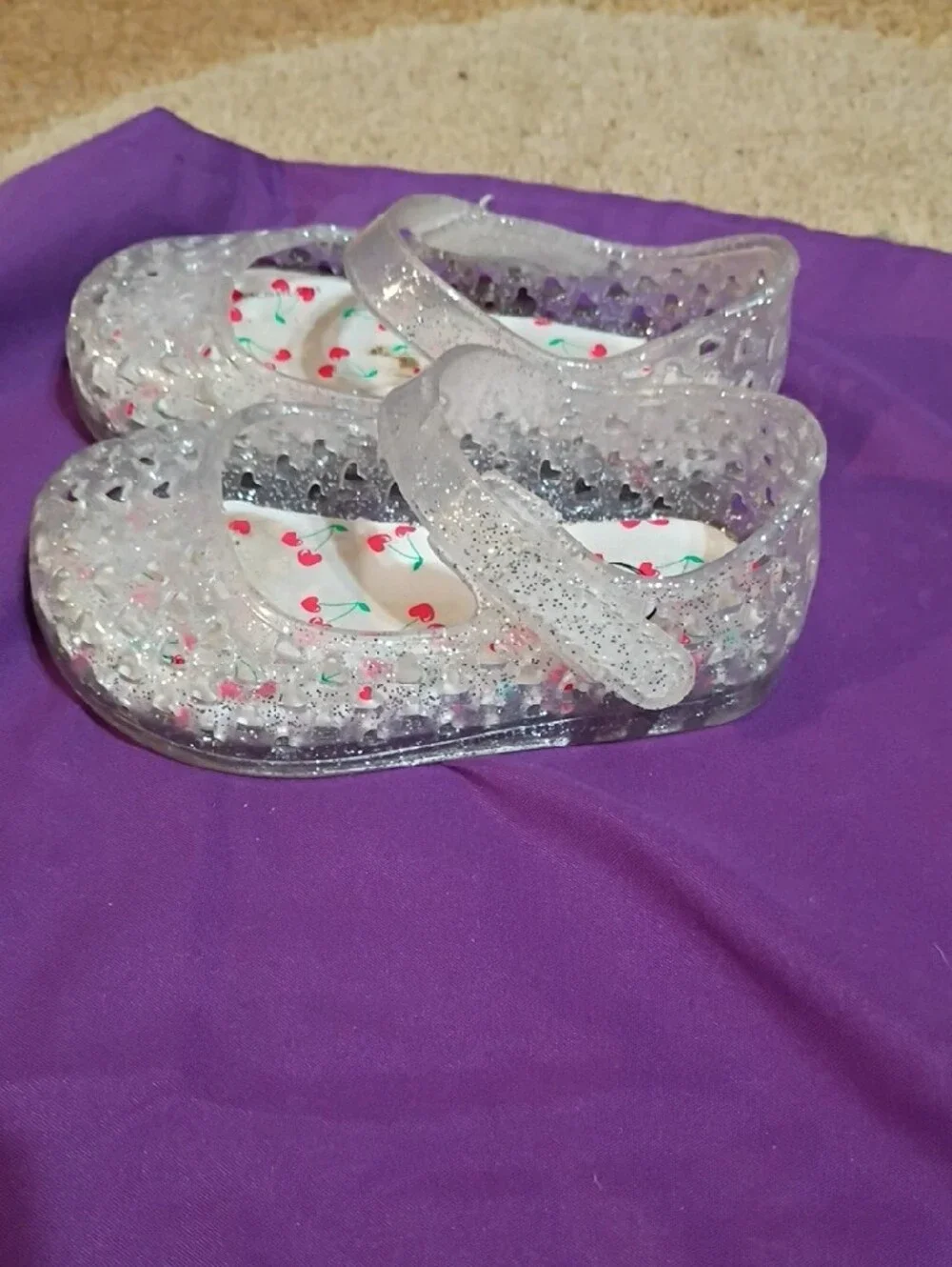 wonder nation Clear Glitter Jelly Mary Jane Sandals with Cherry Insole